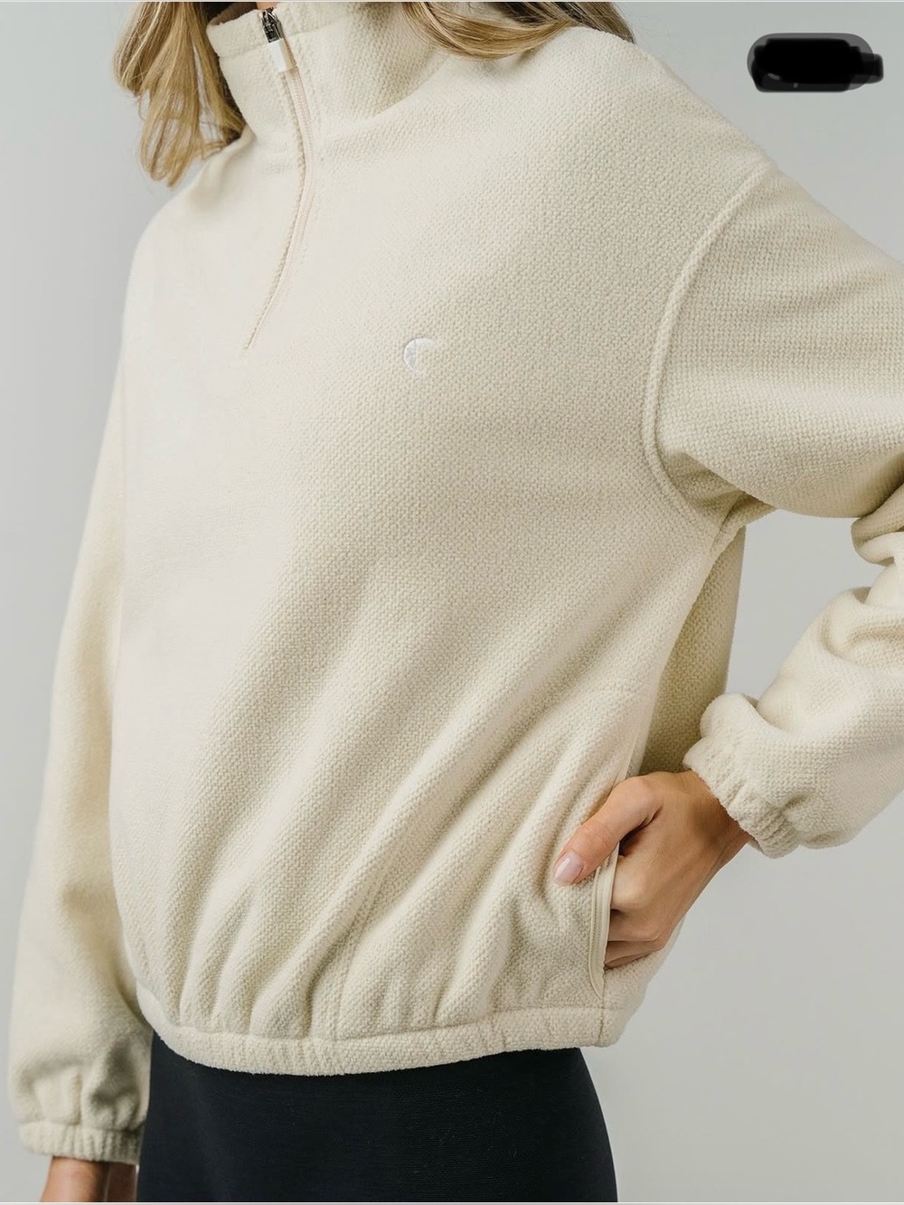 ZYIA Elowen Fleece Quarter Zip Cream Natural Activewear Size Small - Picture 2 of 9